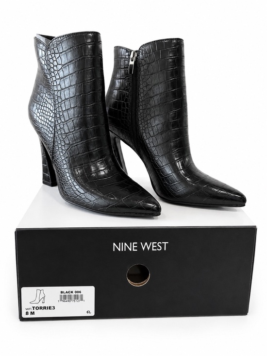 Nine West Shoes - Nine West Black Croc-Embossed Pointed Toe Ankle Boots